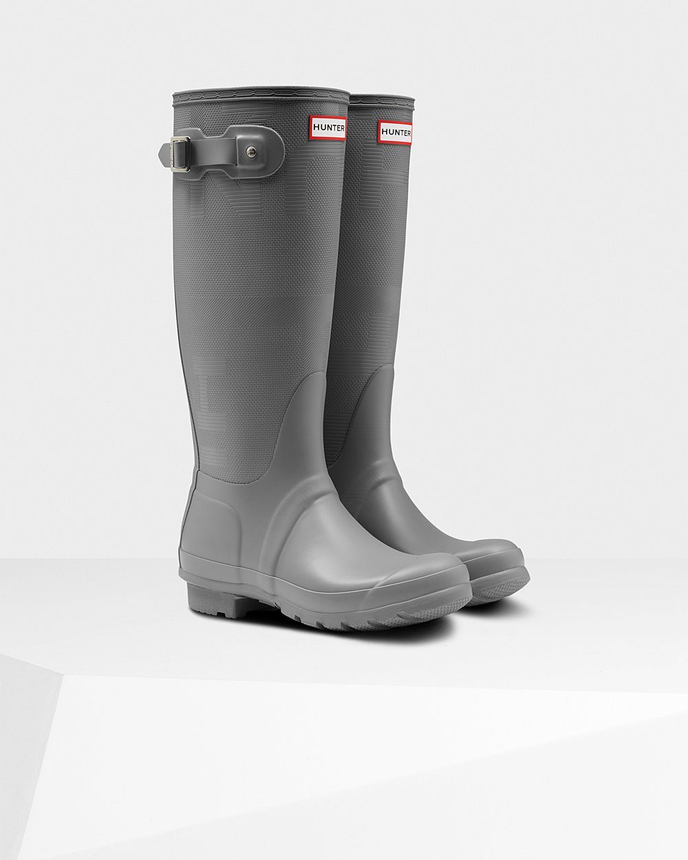 Hunter Original Exploded Logo Texture Tall Rain Boots - Online Sale Womens Grey - STAEVY148